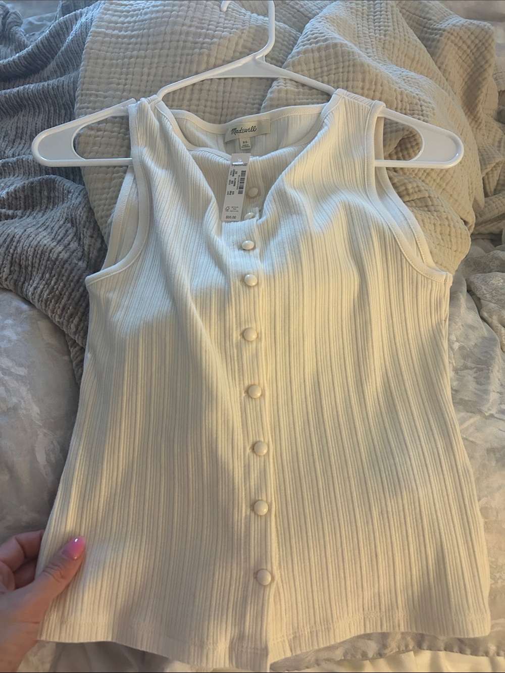 Madewell Cream Ribbed Button-Front Tank Top